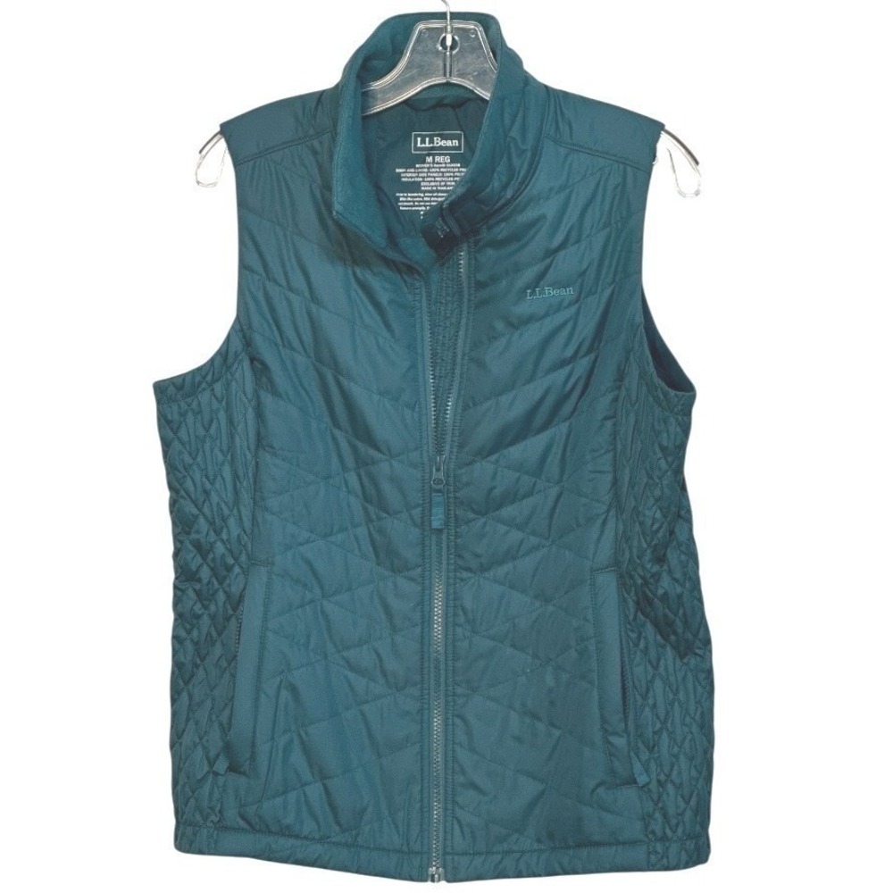 LL Bean PrimaLoft Quilt Vest Women Teal Full Zip Mock Neck 510338 Fall Hiking M